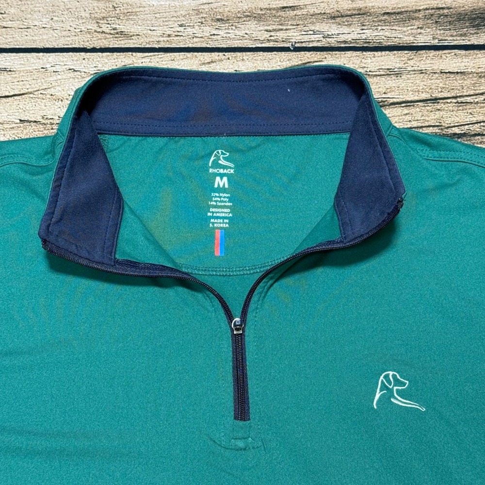 Rhoback 1/4 Zip Pullover Mens Medium Green Blue Performance Golf Athletic Shirt